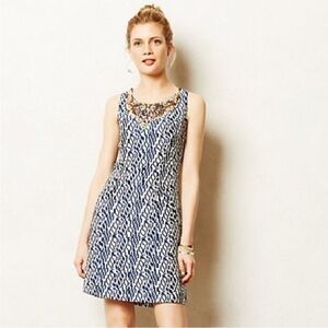 Anthropologie Moulinette Soeurs Womens Dress White Blue Wood Beading Shift 2